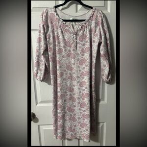 Laura Ashley White Pink Paisley Heavy Cotton Nightgown Size Medium 3/4 Sleeves